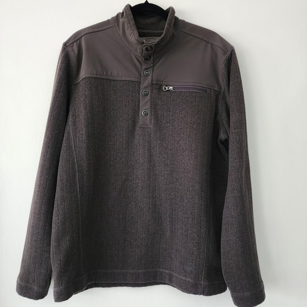 REI 1/4 Snap fleece pullover sweater gray ribbed mens size L‎